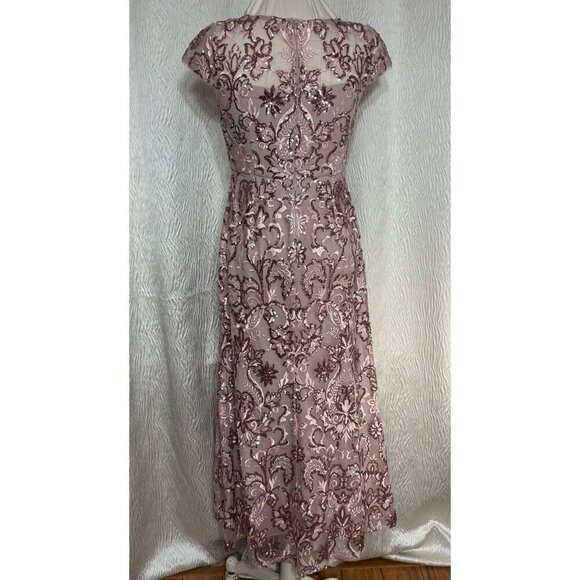 Alex Evenings Size 4 Petite Sequined Embroidered Mauve Maxi Dress Cap Sleeves - Picture 2 of 12
